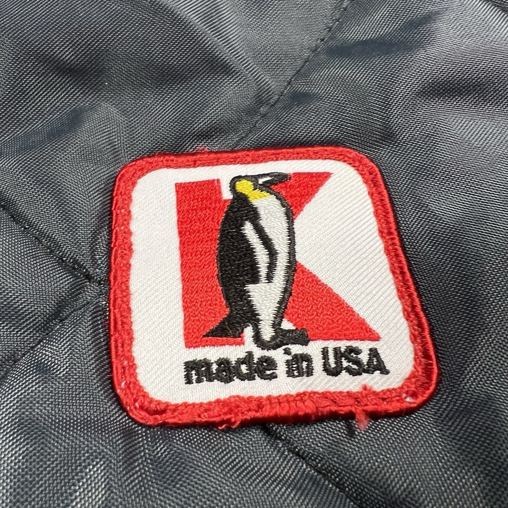 VTG K Brand Cooler Jacket Mens S Blue 80s Quilted Bomber Penguin Patch USA Made - Picture 3 of 10